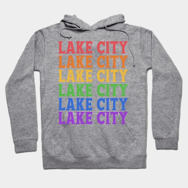 LAKE CITY RAINBOW TEXT Hoodie by OlkiaArt